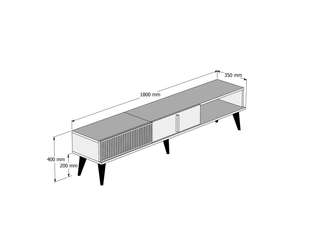 Porta TV in legno "Milano" - 180 x 35 x 40 cm - Noce-Nero