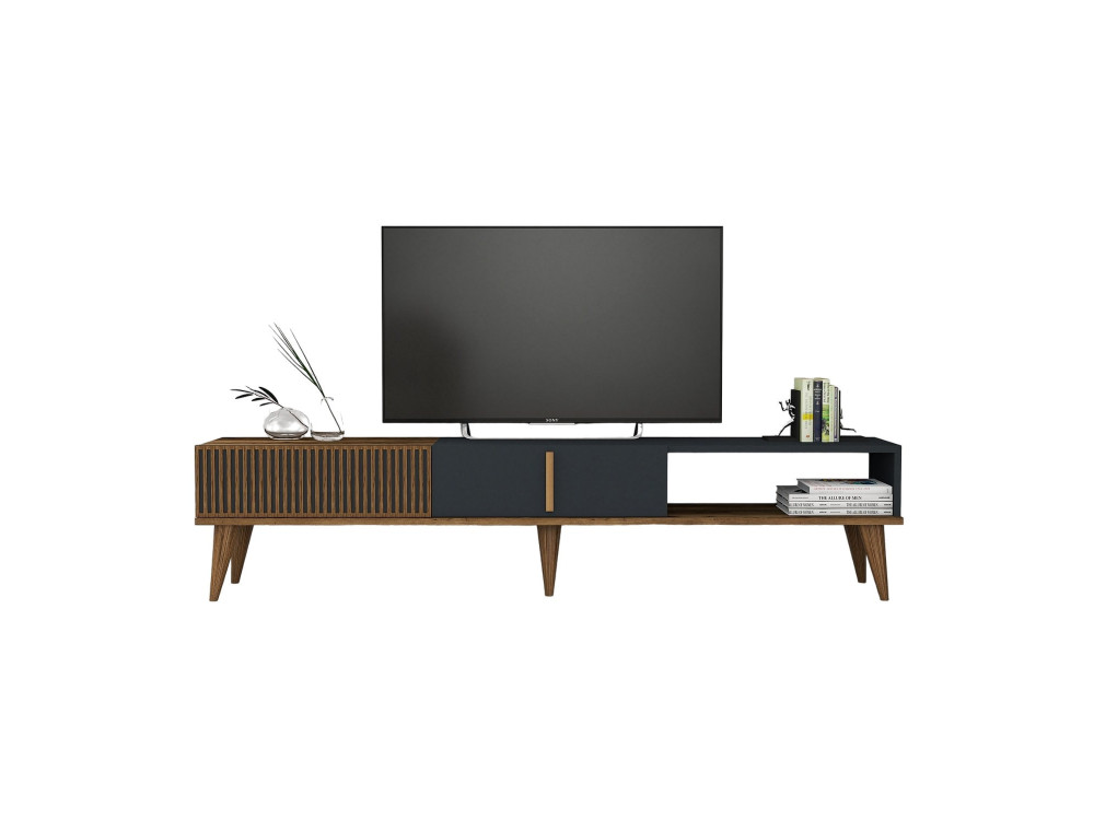 Porta TV in legno "Milan" - 180 x 35 x 40 cm - Noce, Antracite