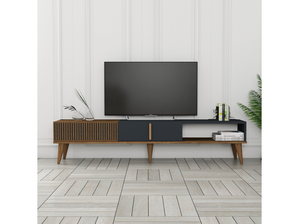 Porta TV in legno "Milan" - 180 x 35 x 40 cm - Noce, Antracite