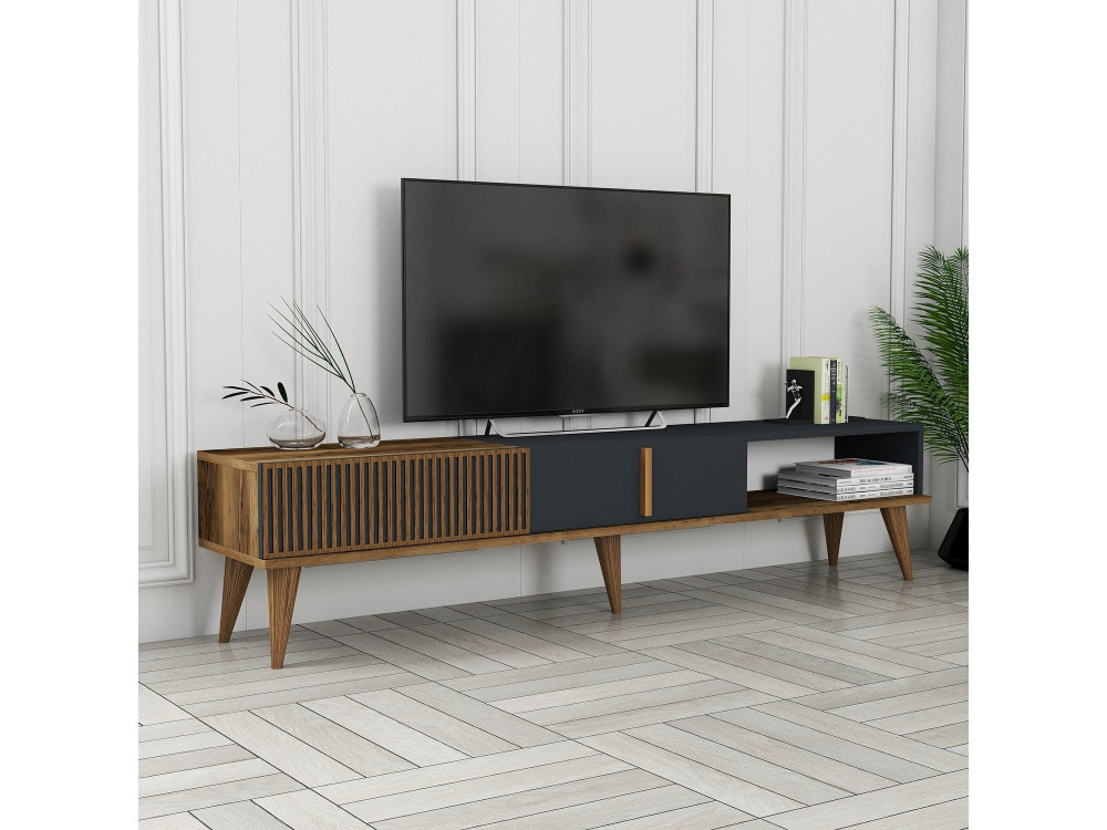 Porta TV in legno "Milan" - 180 x 35 x 40 cm - Noce, Antracite