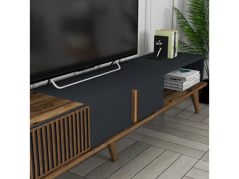 Porta TV in legno "Milan" - 180 x 35 x 40 cm - Noce, Antracite