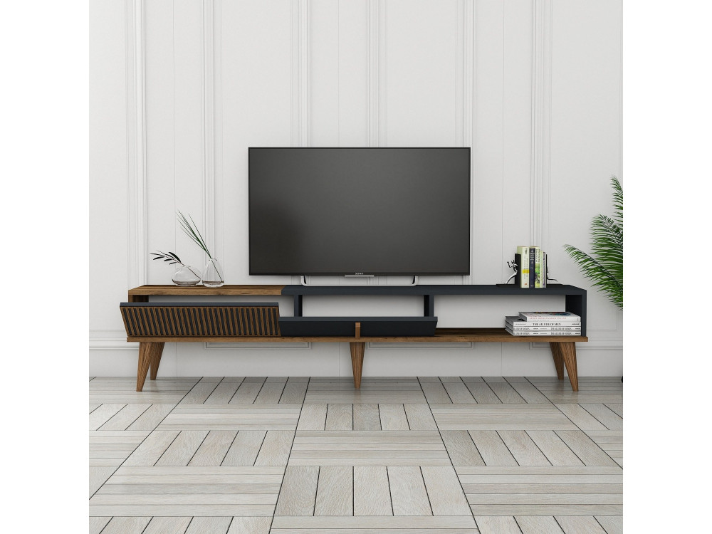 Porta TV in legno "Milan" - 180 x 35 x 40 cm - Noce, Antracite