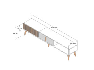 Porta TV in legno "Milan" - 180 x 35 x 40 cm - Noce, Bianco