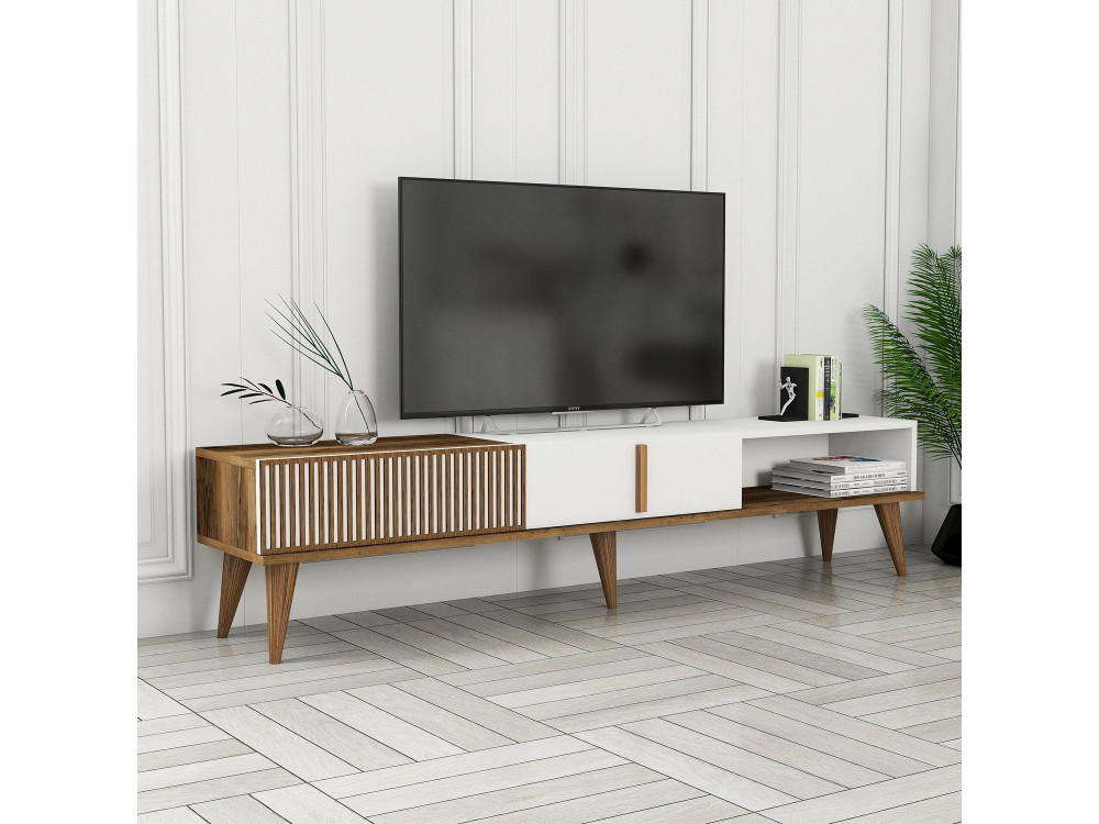 Porta TV in legno "Milan" - 180 x 35 x 40 cm - Noce, Bianco
