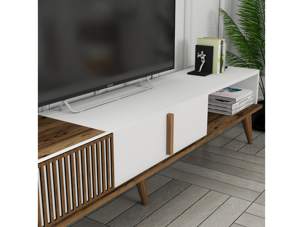 Porta TV in legno "Milan" - 180 x 35 x 40 cm - Noce, Bianco