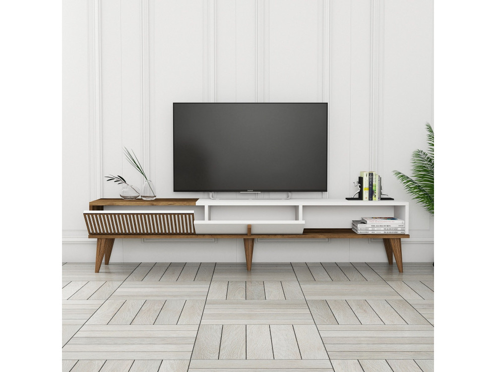 Porta TV in legno "Milan" - 180 x 35 x 40 cm - Noce, Bianco