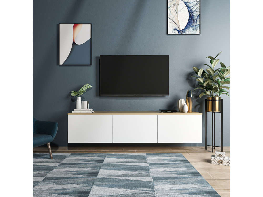 Mobile TV in legno "Neon" - 160 x 32 x 35 cm - Rovere bianco