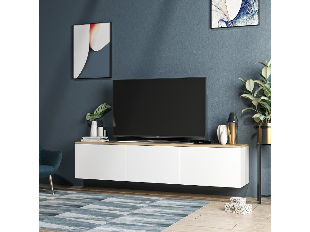 Mobile TV in legno "Neon" - 160 x 32 x 35 cm - Rovere bianco