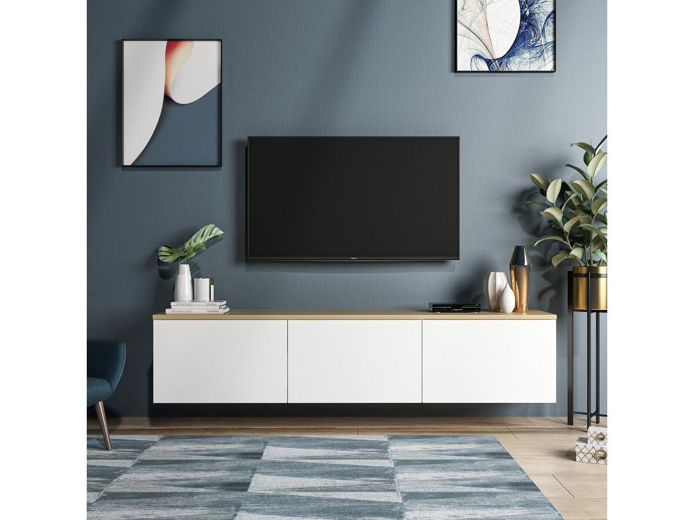 Mobile TV in legno "Neon" - 160 x 32 x 35 cm - Rovere bianco