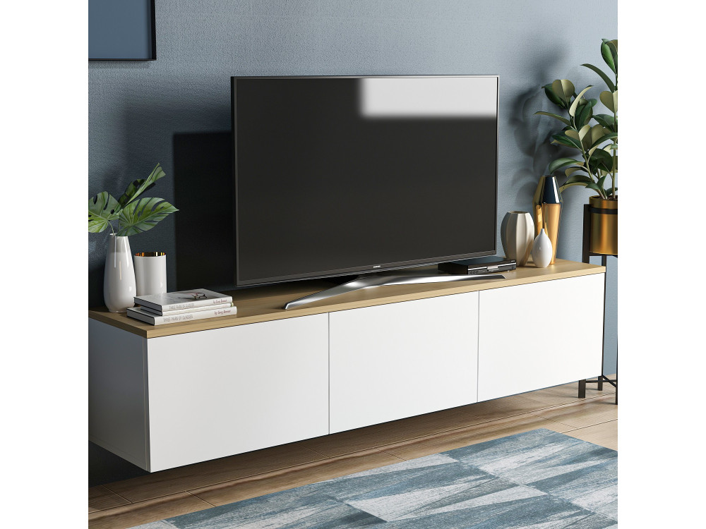 Mobile TV in legno "Neon" - 160 x 32 x 35 cm - Rovere bianco