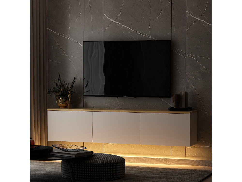 Mobile TV a parete in legno con illuminazione LED "Neon" - 160 x 32 x 35 cm - Bianco