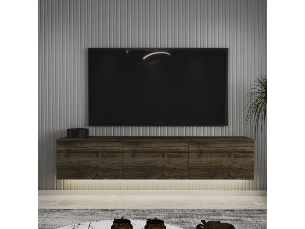 Mobile TV sospeso in legno "Neon" con illuminazione LED - 160 x 32 x 35 cm - Marrone scuro