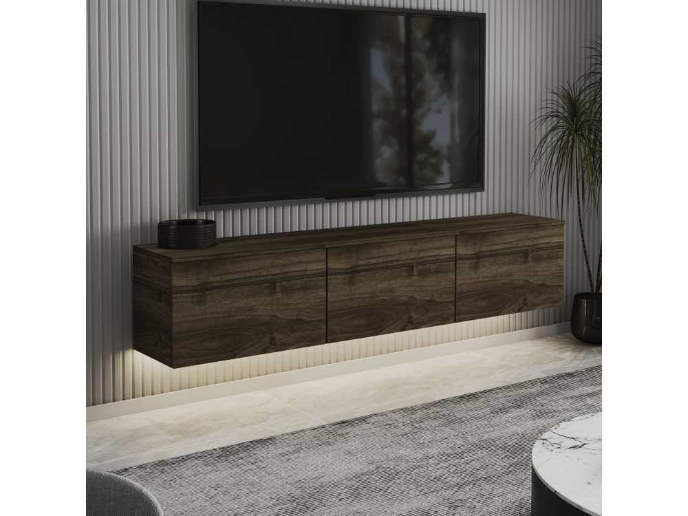 Mobile TV sospeso in legno "Neon" con illuminazione LED - 160 x 32 x 35 cm - Marrone scuro