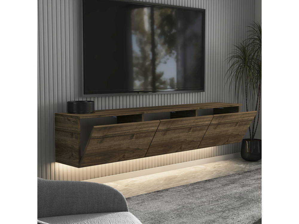 Mobile TV sospeso in legno "Neon" con illuminazione LED - 160 x 32 x 35 cm - Marrone scuro