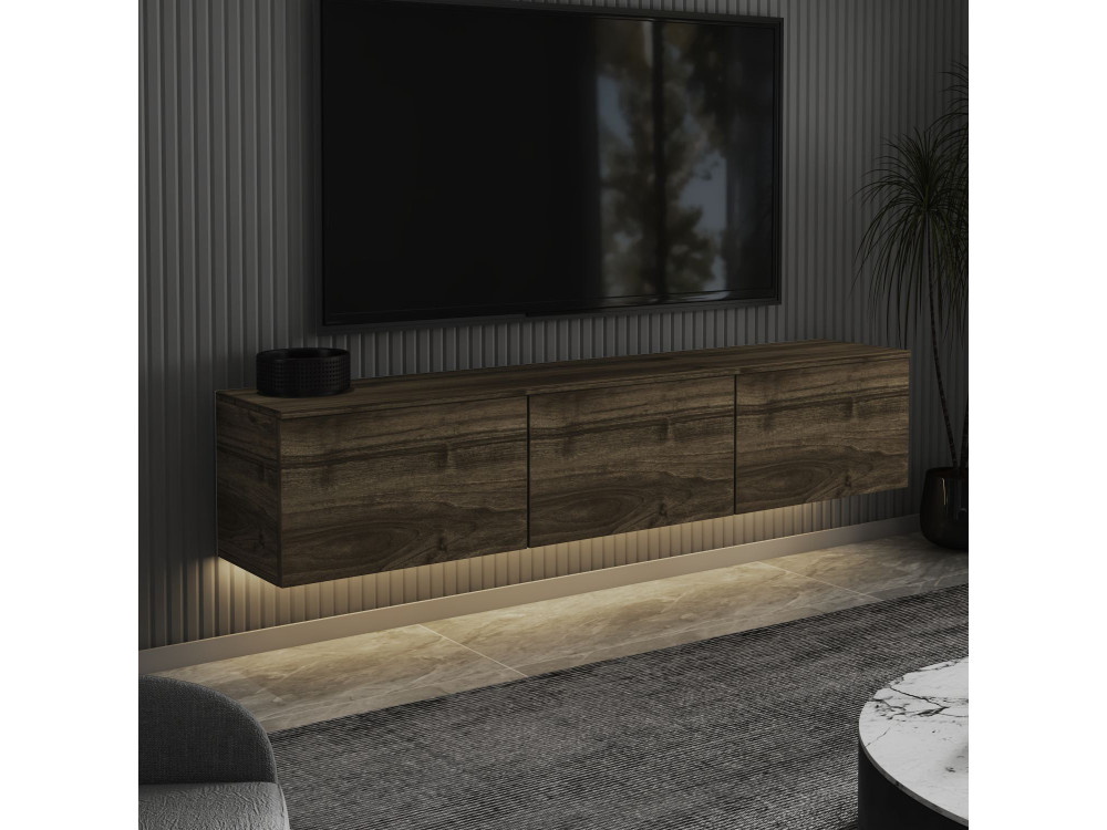 Mobile TV sospeso in legno "Neon" con illuminazione LED - 160 x 32 x 35 cm - Marrone scuro