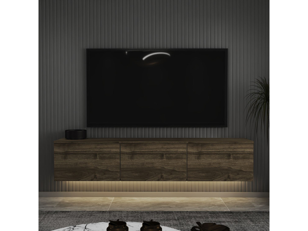 Mobile TV sospeso in legno "Neon" con illuminazione LED - 160 x 32 x 35 cm - Marrone scuro