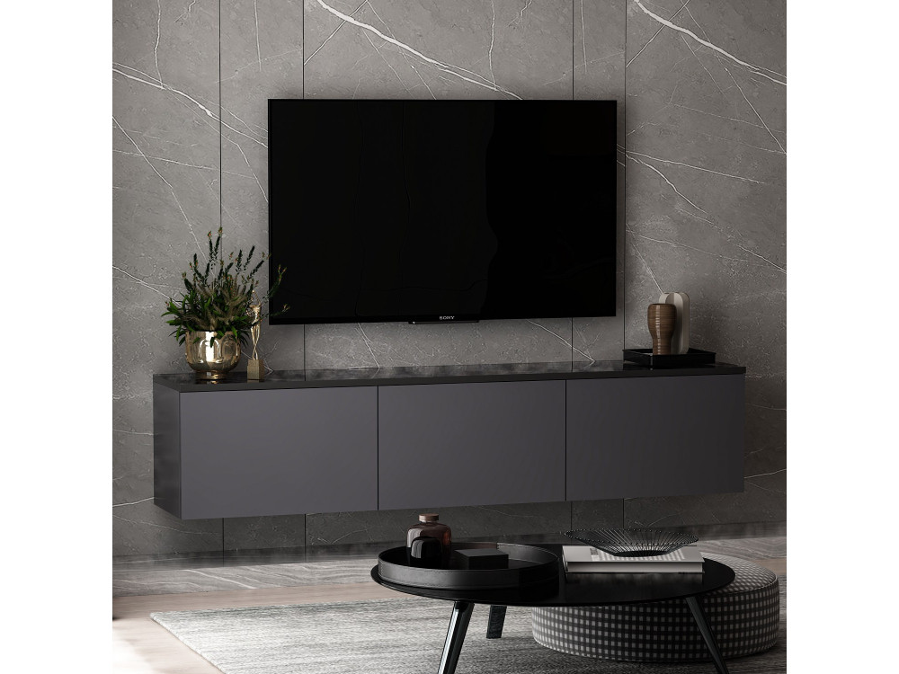 Mobile TV sospeso in legno "Neon" con illuminazione LED - 160 x 32 x 35 cm - Grigio antracite