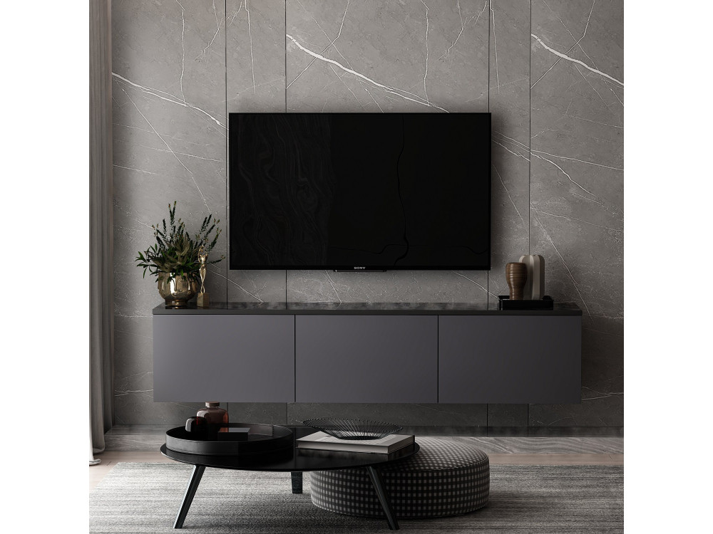 Mobile TV sospeso in legno "Neon" con illuminazione LED - 160 x 32 x 35 cm - Grigio antracite