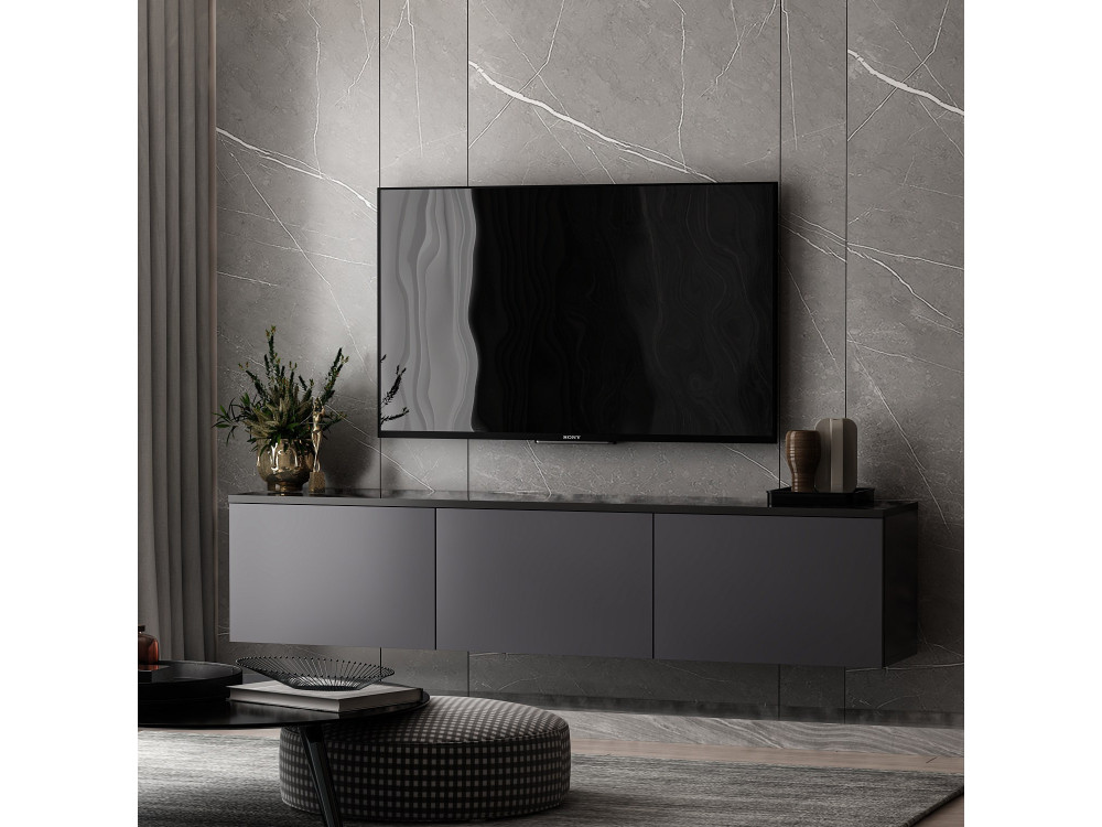Mobile TV sospeso in legno "Neon" con illuminazione LED - 160 x 32 x 35 cm - Grigio antracite