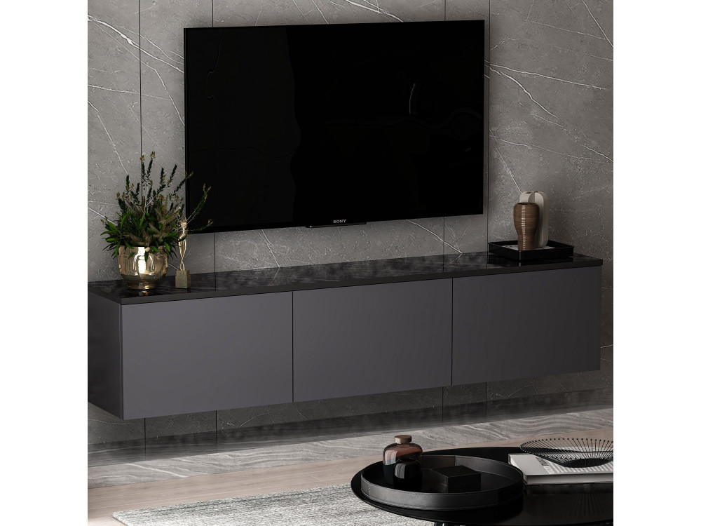 Mobile TV sospeso in legno "Neon" con illuminazione LED - 160 x 32 x 35 cm - Grigio antracite