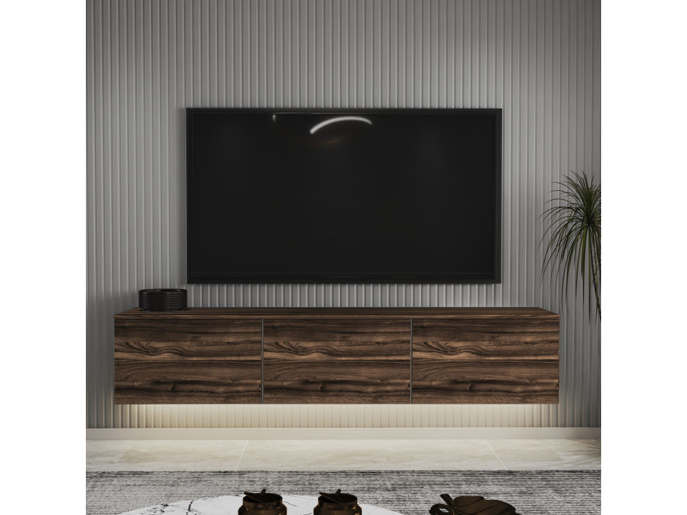 Porta TV sospeso in legno "Neon" con illuminazione a LED - 160 x 32 x 35 cm - Marrone