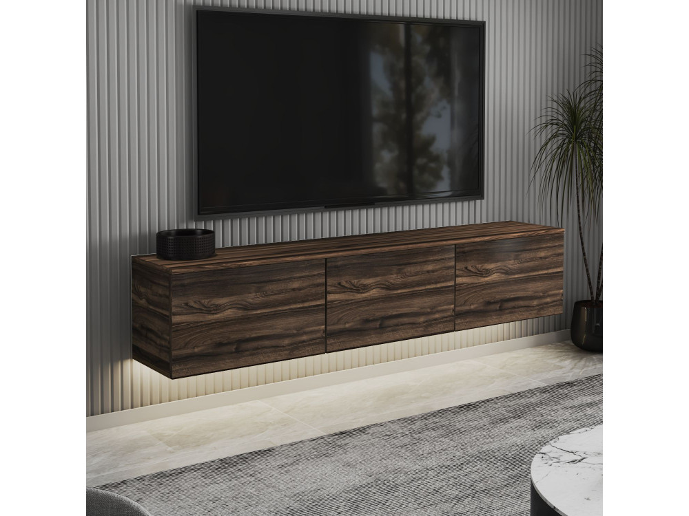 Porta TV sospeso in legno "Neon" con illuminazione a LED - 160 x 32 x 35 cm - Marrone