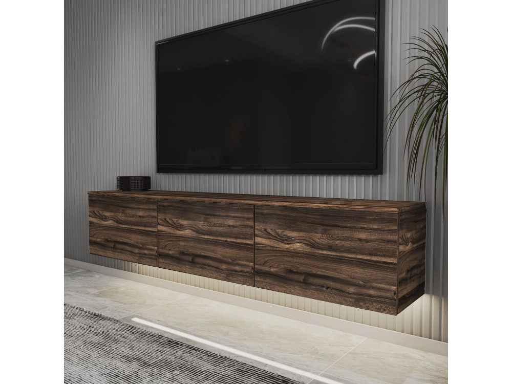 Porta TV sospeso in legno "Neon" con illuminazione a LED - 160 x 32 x 35 cm - Marrone
