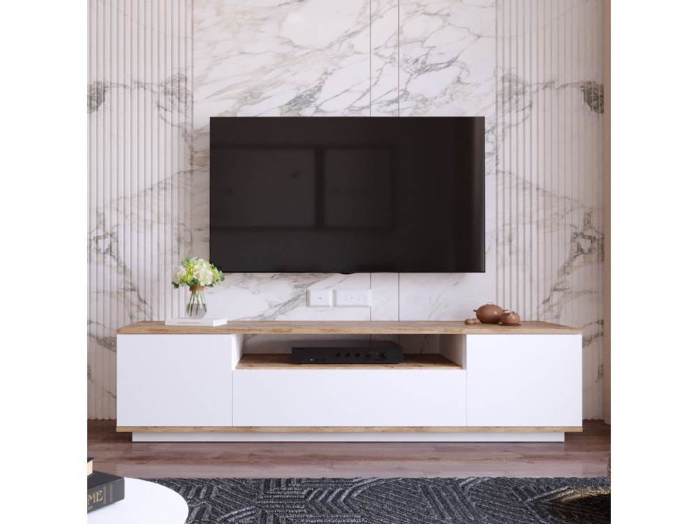 Mobile TV in legno "FR7" - 180 x 44 x 44 cm - Pino atlantico bianco