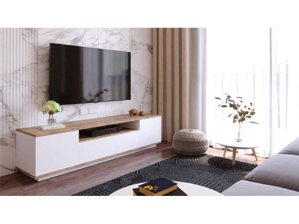 Mobile TV in legno "FR7" - 180 x 44 x 44 cm - Pino atlantico bianco