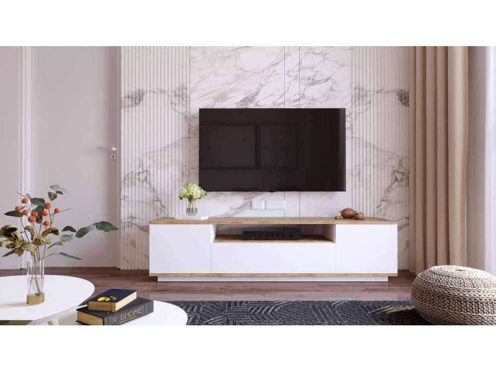 Mobile TV in legno "FR7" - 180 x 44 x 44 cm - Pino atlantico bianco