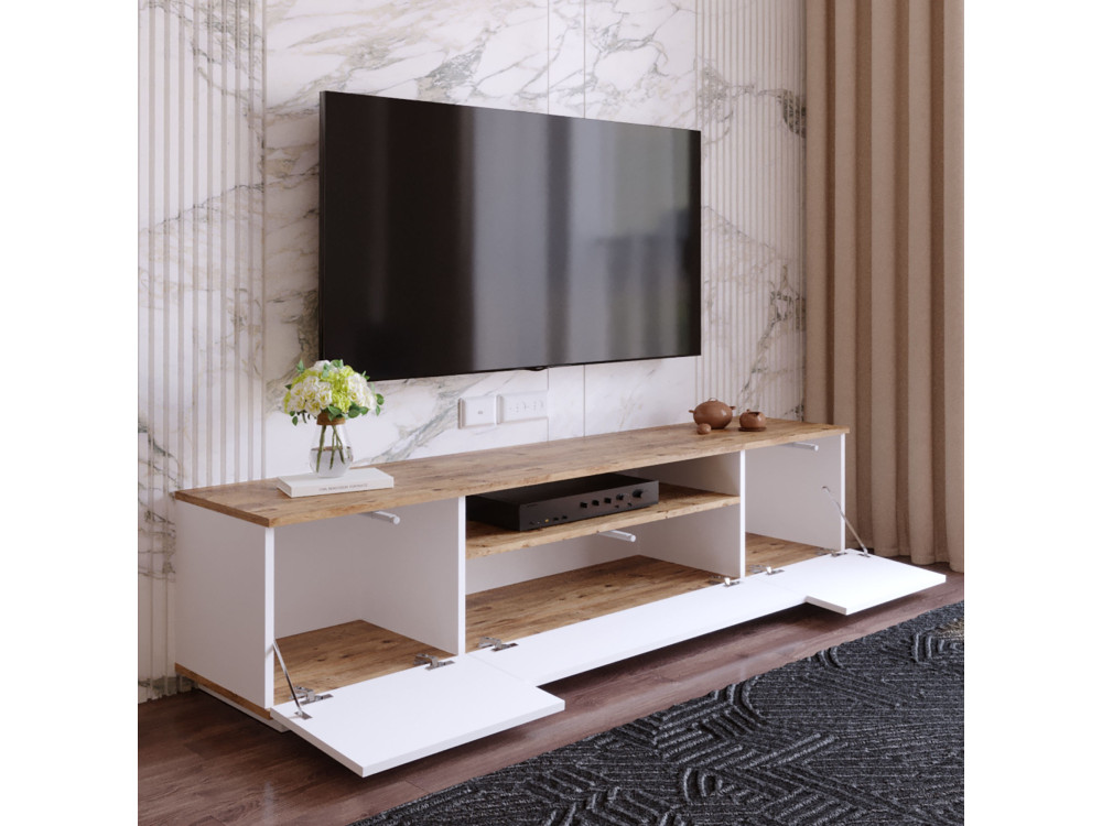 Mobile TV in legno "FR7" - 180 x 44 x 44 cm - Pino atlantico bianco