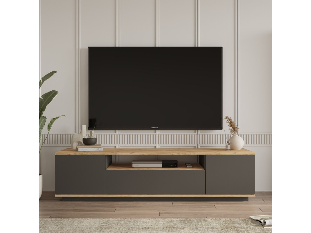 Porta TV in legno "FR7" - 180 x 44 x 44 cm - Pino AtlanticoAntracite