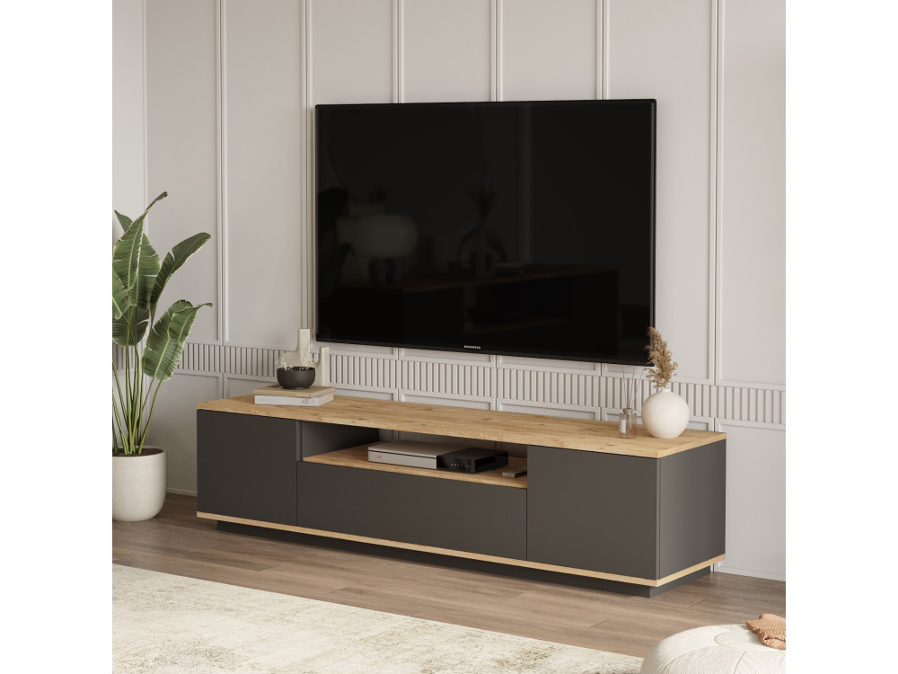 Porta TV in legno "FR7" - 180 x 44 x 44 cm - Pino AtlanticoAntracite