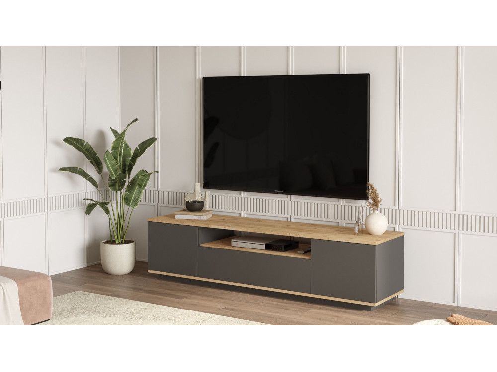Porta TV in legno "FR7" - 180 x 44 x 44 cm - Pino AtlanticoAntracite