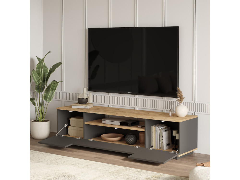 Porta TV in legno "FR7" - 180 x 44 x 44 cm - Pino AtlanticoAntracite