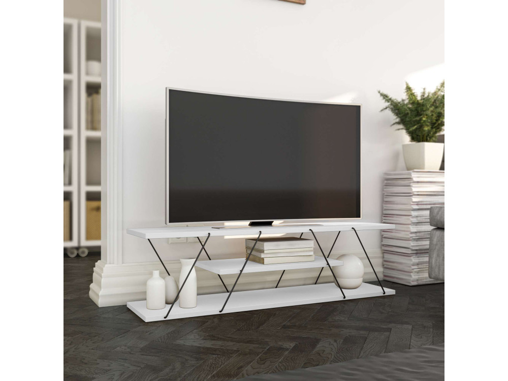 Mobile TV in legno "April" - 120 x 30 x 33 cm - Bianco/Nero