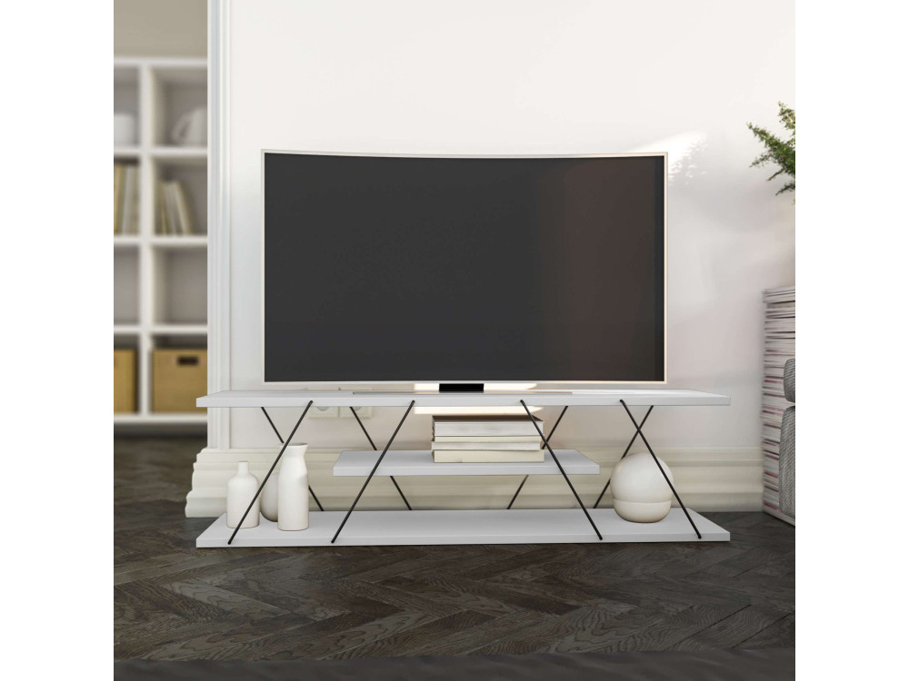Mobile TV in legno "April" - 120 x 30 x 33 cm - Bianco/Nero