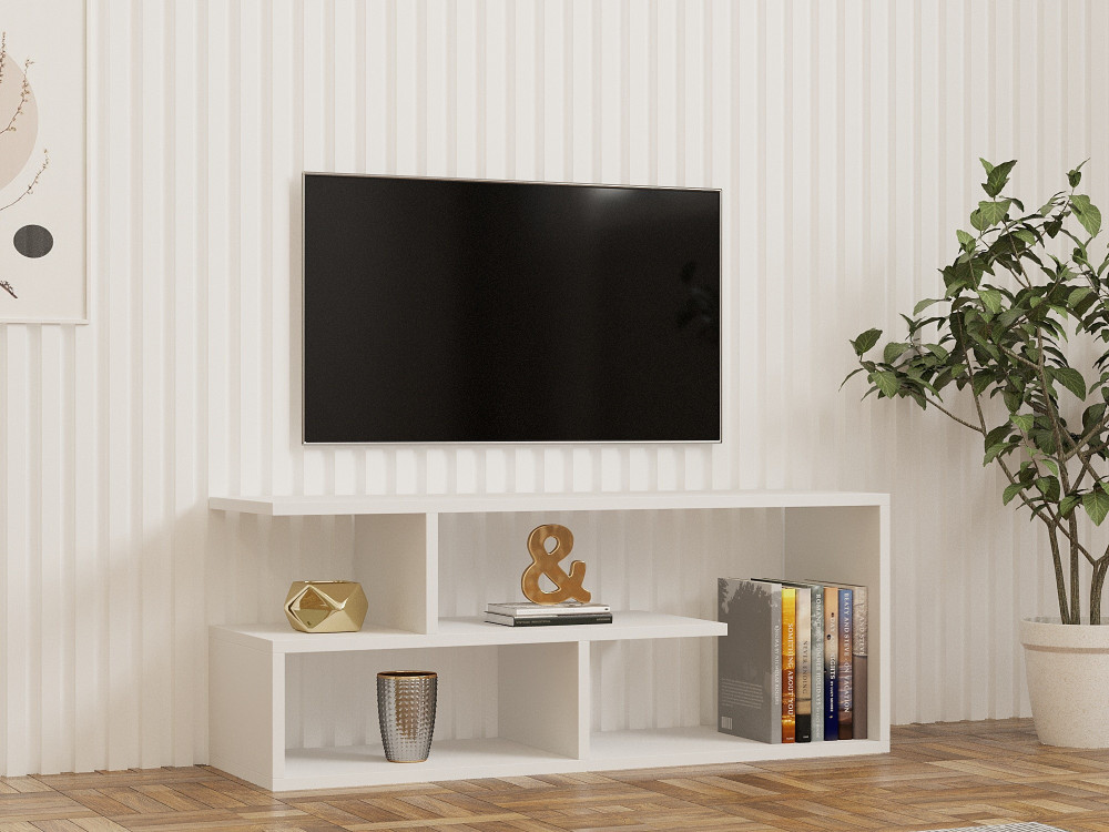 Mobile TV in legno "Cafu" - 100 x 29 x 40 cm - Bianco