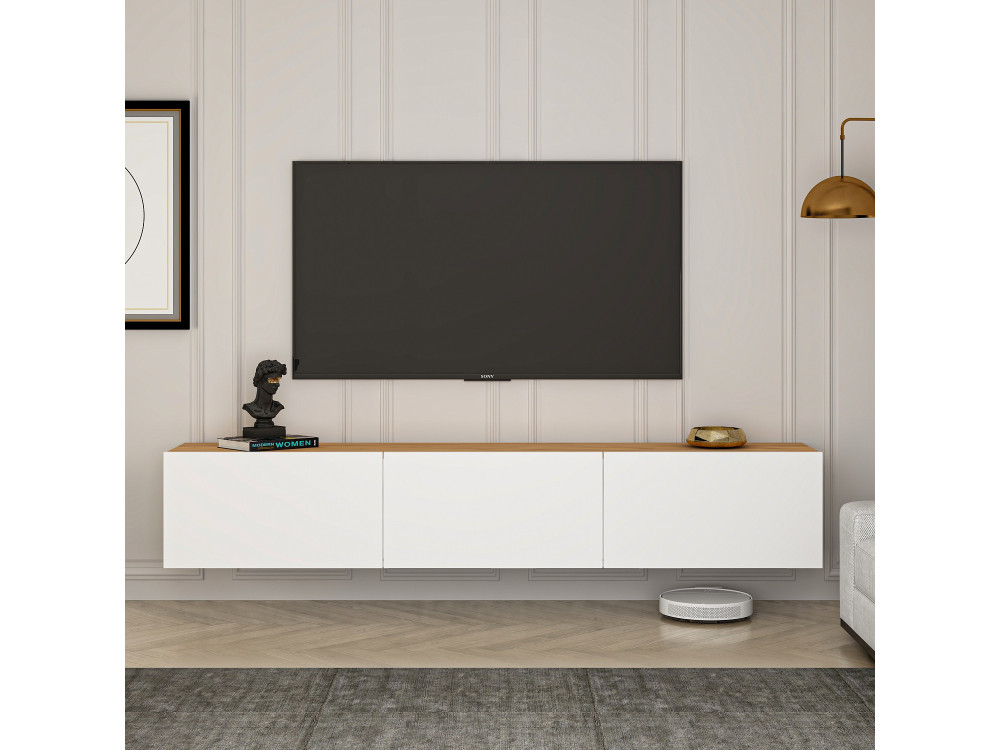 Mobile TV in legno "West" - 150 x 32 x 30 cm - Pino bianco atlantico