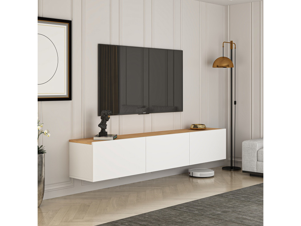 Mobile TV in legno "West" - 150 x 32 x 30 cm - Pino bianco atlantico