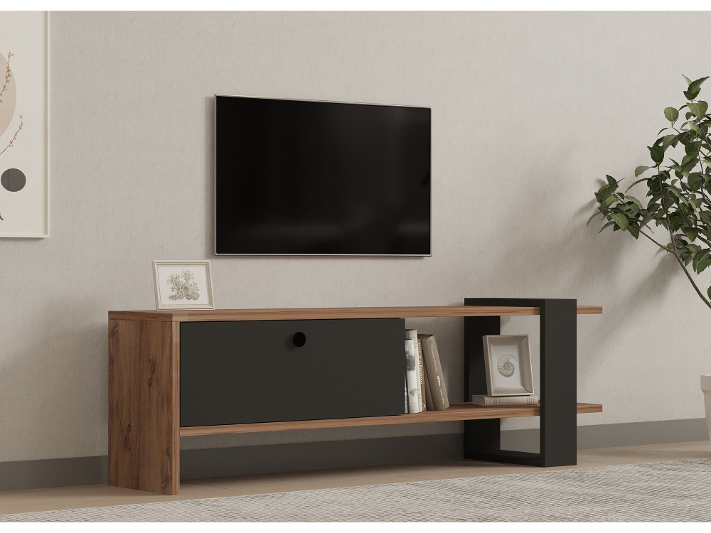 Mobile TV in legno "Ova" - 120 x 25 x 36 cm - Rovere antracite