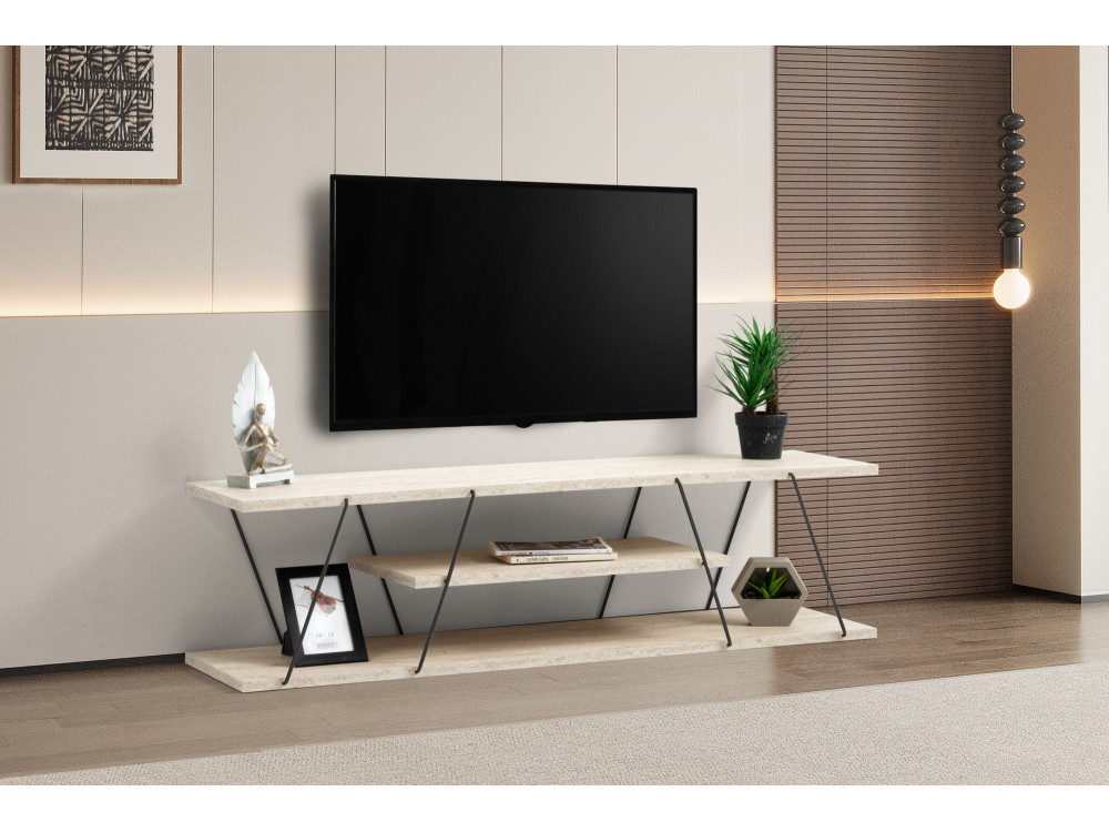 Mobile TV in legno "Canaz" - 120 x 30 x 33 cm - Travertino Nero