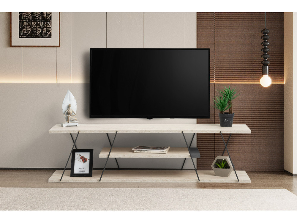 Mobile TV in legno "Canaz" - 120 x 30 x 33 cm - Travertino Nero