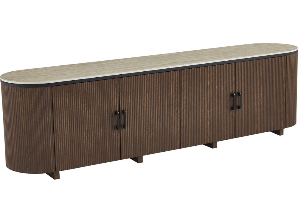 Porta tv ovale in legno e ceramica "Portofino" - 200 x 40 x 55 cm - Marrone