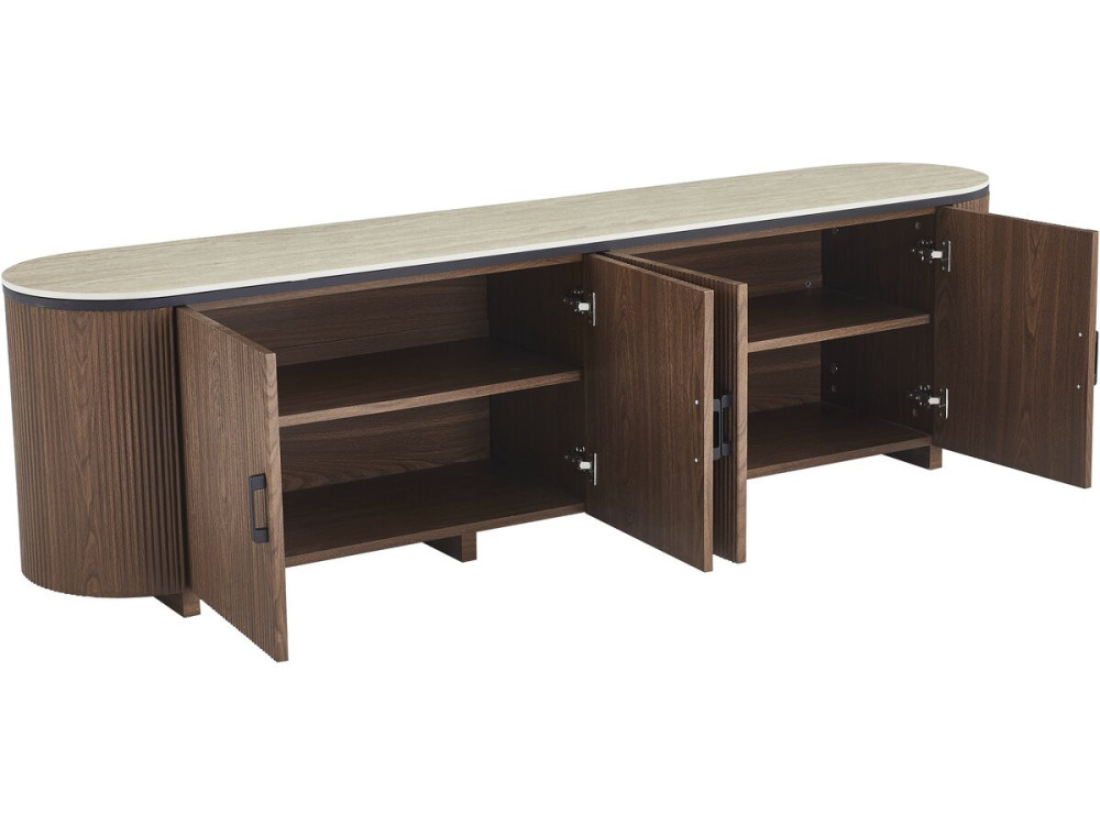 Porta tv ovale in legno e ceramica "Portofino" - 200 x 40 x 55 cm - Marrone