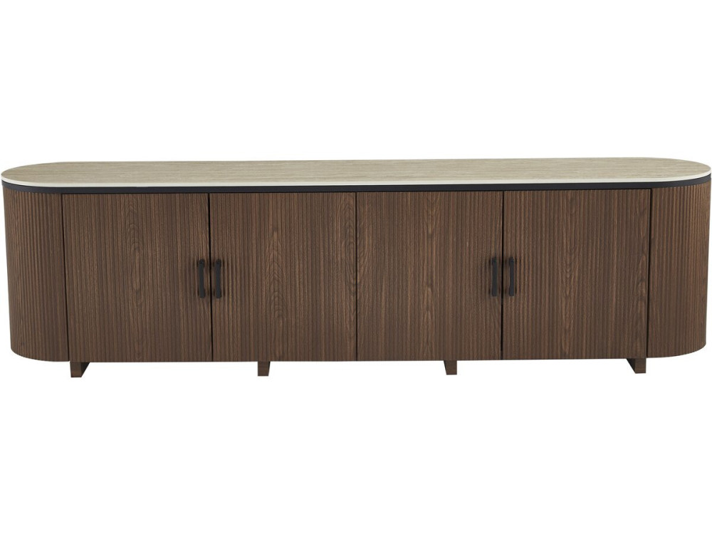 Porta tv ovale in legno e ceramica "Portofino" - 200 x 40 x 55 cm - Marrone
