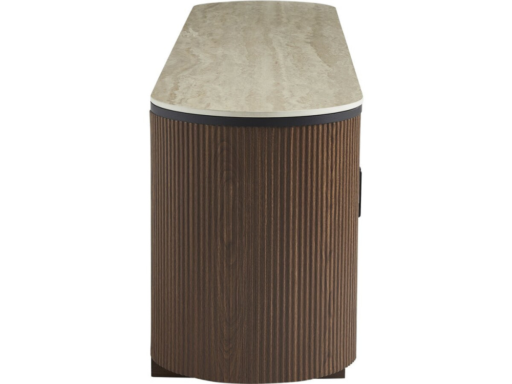 Porta tv ovale in legno e ceramica "Portofino" - 200 x 40 x 55 cm - Marrone