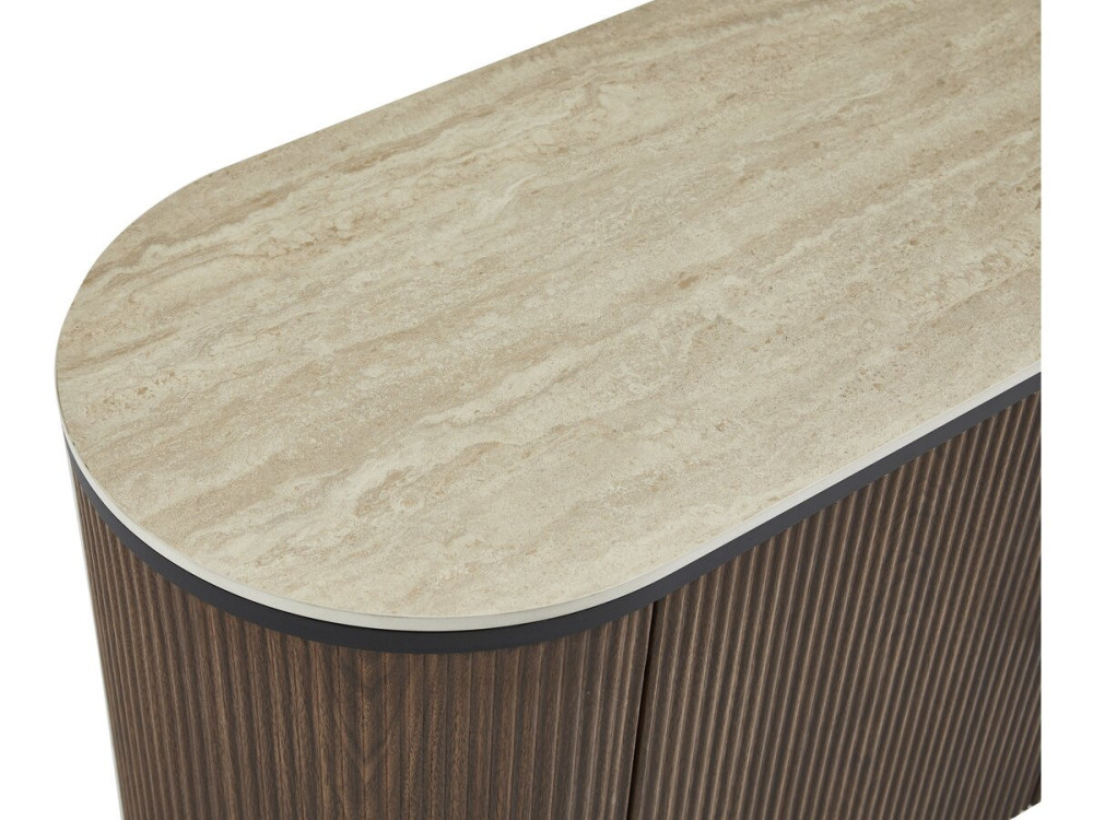 Porta tv ovale in legno e ceramica "Portofino" - 200 x 40 x 55 cm - Marrone