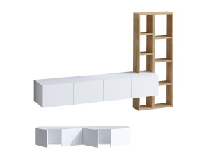 Porta TV in legno "Pana" - 182 x 32 x 25 cm - Bianco, Rovere