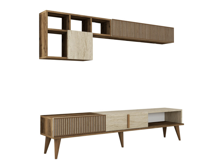 Porta TV in legno "Milan" - 180 x 35 x 40 cm - Noce, Travertino